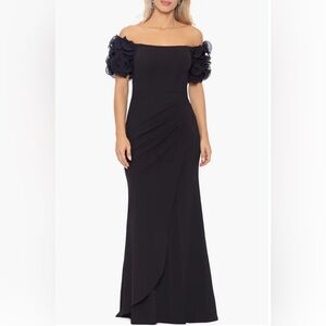 Xscape Nordstroms Navy Ruched Strapless Sheath Evening Gown